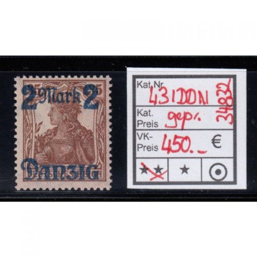 Danzig 1920 Mi.Nr. 43 I DD N   PLF IV ** geprüft Attest