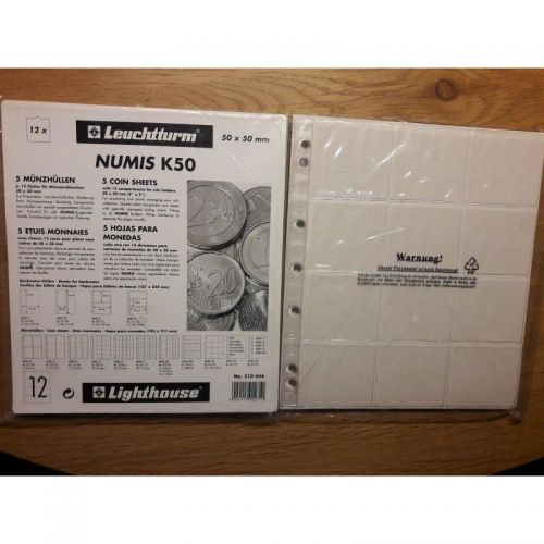 5 Leuchtturm Numis K 50  Blätter für je 12 Münzrähmchen, 50 mm,  Neu - OVP