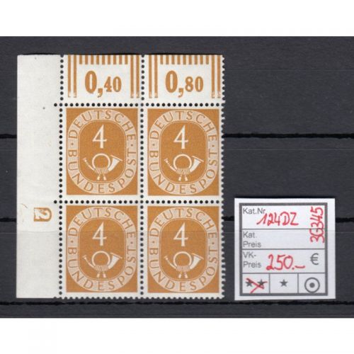Bund 1951, Mich.-Nr.: 124 ** DZ 2 Eckrand 4er