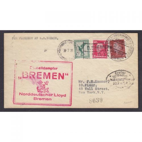 DR 1929, Mich.-Nr.:  Katapultflug " Dampfer Bremen"  nach New York