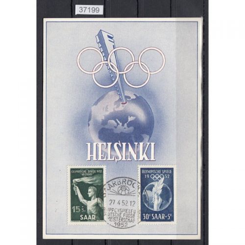 Saarland 1952 Mi. Nr. 314+15 Gestempelt auf Karte   Olympia  Helsinki  1952