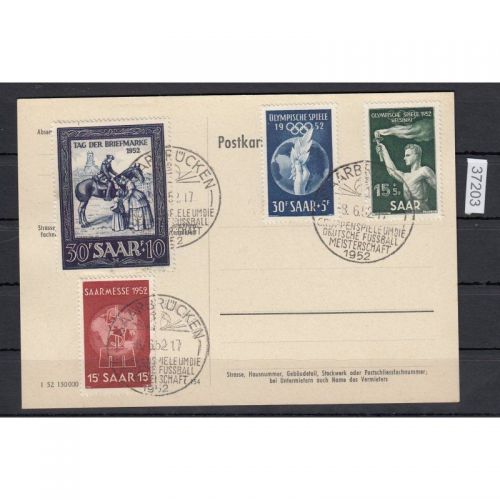 Saarland 1952 Mi. Nr. 314+15+16+17 Gestempelt auf Karte  Mi 67,00
