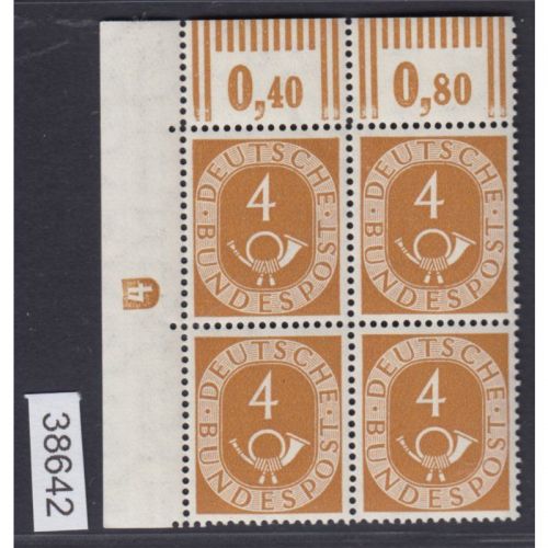 Bund 1951, Mich.-Nr.: 124 ** DZ 4 Eckrand 4-er.  (Plf  8 im OR  besch.)