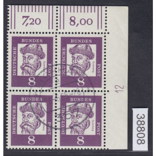 Bund 1961, Mich.-Nr.: 349x gestempelt + gummi  Eckrand DZ 12   4er-block