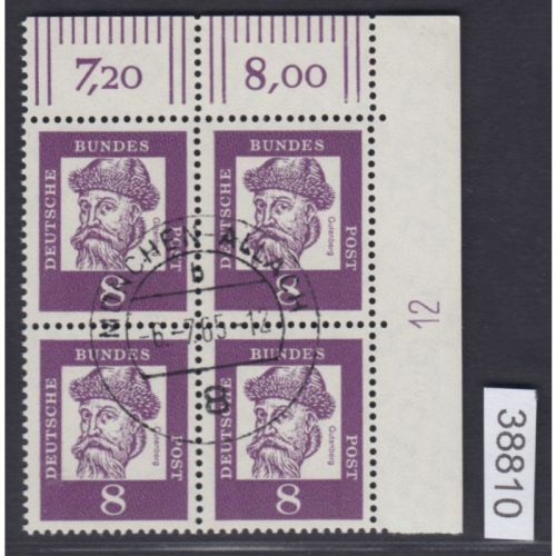 Bund 1961, Mich.-Nr.: 349x gestempelt + gummi  Eckrand DZ 12   4er-block