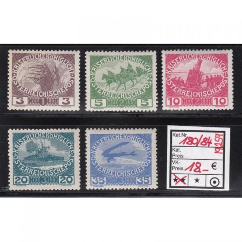 Österreich 1915, Mich.-Nr.: 180-84 **