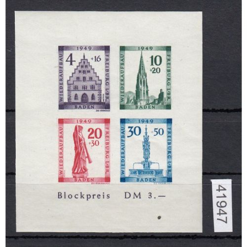 Alliierte Franz. Zone Baden Mi. Nr. 38-41 Block 1 B **  geprüft