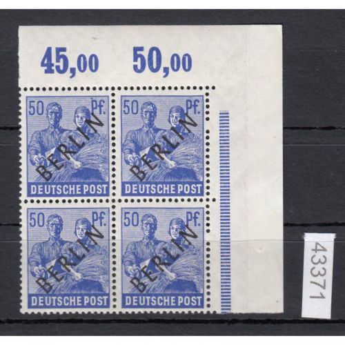 Berlin 1948, Mich.-Nr.: 13 ** Eckrand  4er.-Block   geprüft