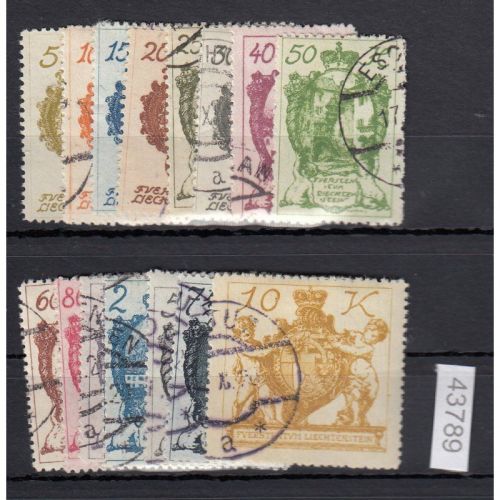 Liechtenstein 1920 : Mi.-Nr.:25-39 gestempelt