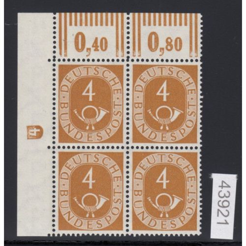 Bund 1951, Mich.-Nr.: 124 ** DZ 4 Eckrand 4-er.  (Plf  8 im OR  besch.)