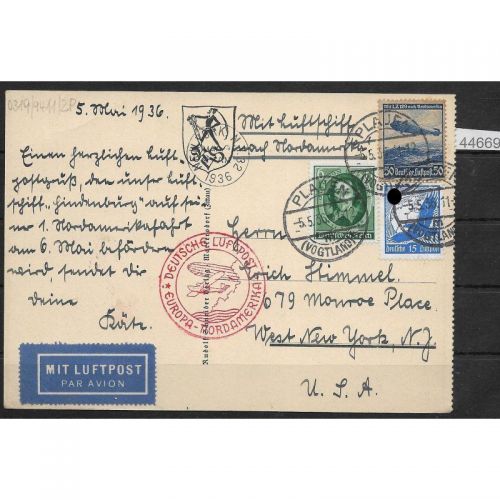 DR Zeppelinpost 1936 Mi. Nr.531, 606 u. 608,  Nordamerikafahrt 1936