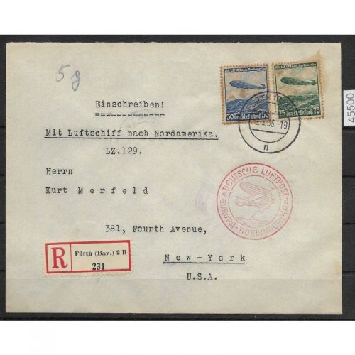 DR Zeppelinpost 1936 Mi. Mischfrankatur 606 - 607, 1. Nordamerikafahrt