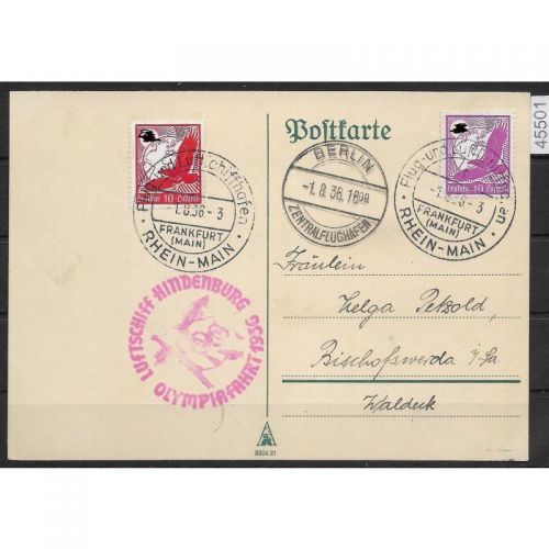 DR Zeppelinpost 1936 Mi. Mischfrankatur 530 - 534, Olympiafahrt 1936