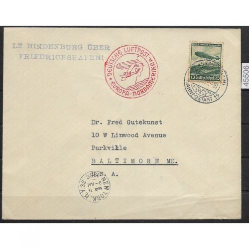 DR Zeppelinpost 1936 Mi. Einzelfrankatur 607, Nordamerikafahrt