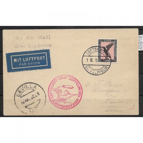 DR Zeppelinpost 1930 Mi. Einzelfrankatur 537, Südamerikafahrt Sevilla