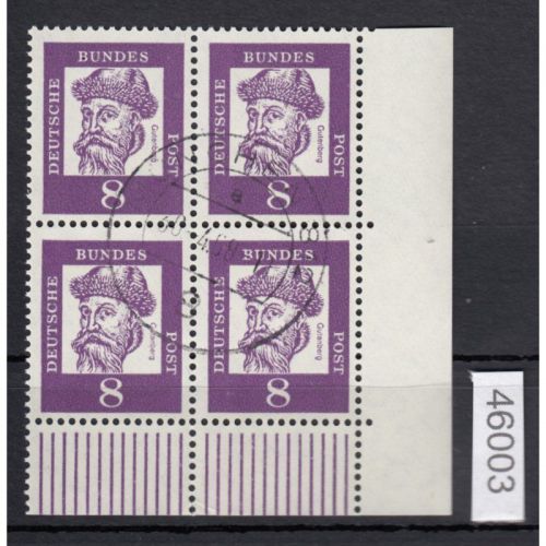 Bund 1961, Mich.-Nr.: 349 y gestempelt+gummi  Eckrand  4er.-Block  Vollstempel
