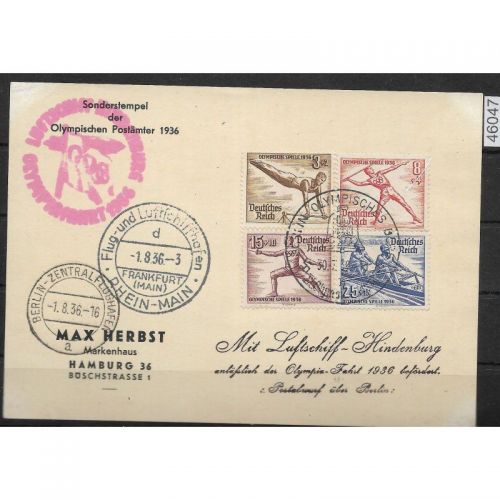 DR Zeppelinpost 1936 Mi. Mischfrankatur Olympia. Olympiafahrt 1936