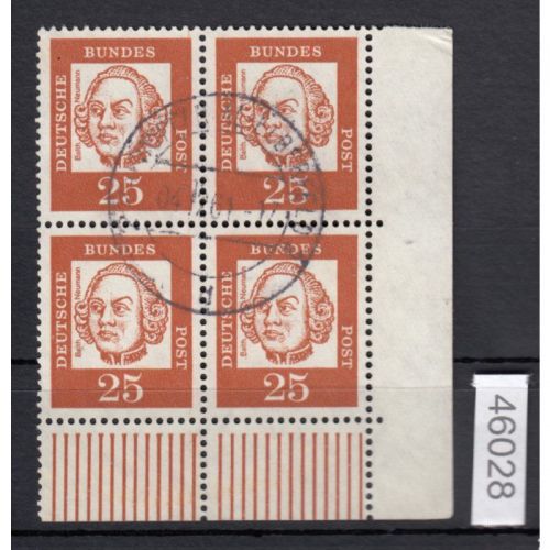 Bund 1961, Mich.-Nr.: 353 y gestempelt  Eckrand  4er.-Block  Vollstempel