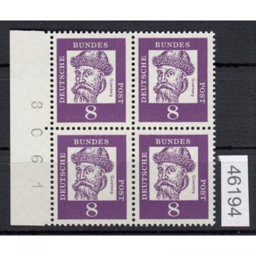 Bund 1961, Mich.-Nr.: 349 y **   Bogennummer  4er.-Block