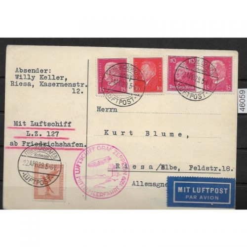 DR Zeppelinpost 1929 Mi. Mischfrankatur,  Mittelmeerfahrt