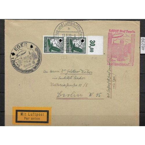DR Zeppelinpost 1939 Mi. 535 Mehrfachfrankatur, Landungsfahrt Eger