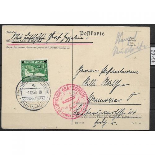 DR Zeppelinpost 1938 Mi. Einzelfrankatur 670  Sudetenlandfahrt.