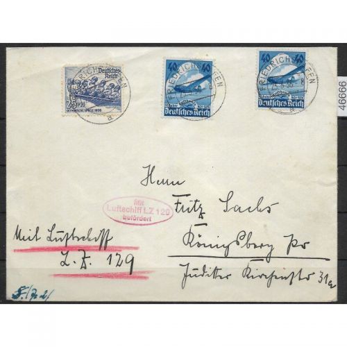 DR Zeppelinpost 1936 Mi. 602 + 603 Mischfrankatur, 1. Postfahrt