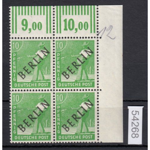 Berlin 1948, Mich.-Nr.:  4 ** Eckrand  4er.-Block