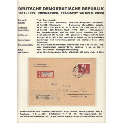 DDR 1952, Mich.-Nr.: 326  EF gelaufen  Stahnsdorf - Eschwege