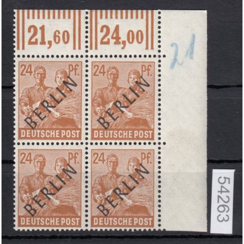 Berlin 1948, Mich.-Nr.:  9 ** Eckrand  4er.-Block