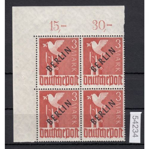 Berlin 1948, Mich.-Nr.: 19 ** Eckrand  4er.-Block   geprüft
