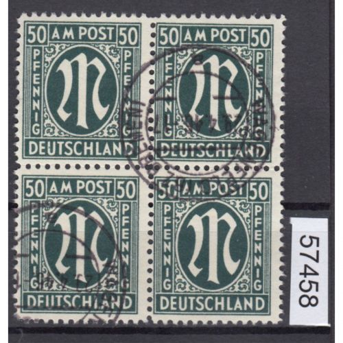 Bizone 1945  Mi. Nr. 32 b B gestempelt 4er.-Block geprüft  Befund