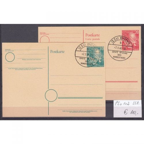 Bund 1949, Mich.-Nr.: 111+12 / PSo 1+2 gestempelt  Ersttag