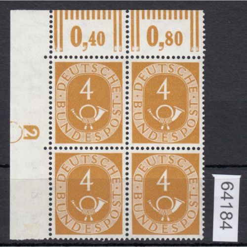 Bund 1951, Mich.-Nr.: 124 ** DZ 2 Eckrand 4er.-Block