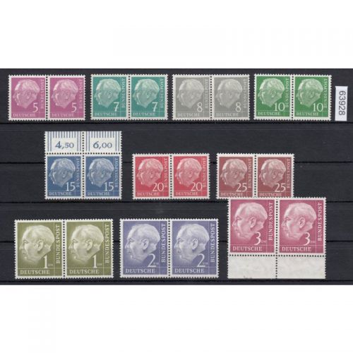 Bund 1954, Mich.-Nr.: 179-196 w ** glattes gummi  alle 10 Werte Komplett
