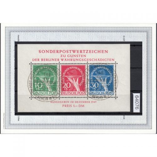 Berlin 1949, Mich.-Nr.:Block 1 gestempelt LUXUS+gummi geprüft  Attest  ERSTTAG