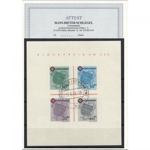 Alliierte Franz. Zone Württemberg Mi. Nr. 40-43 Block 1 gestempelt geprüft Attest (Type I/II)