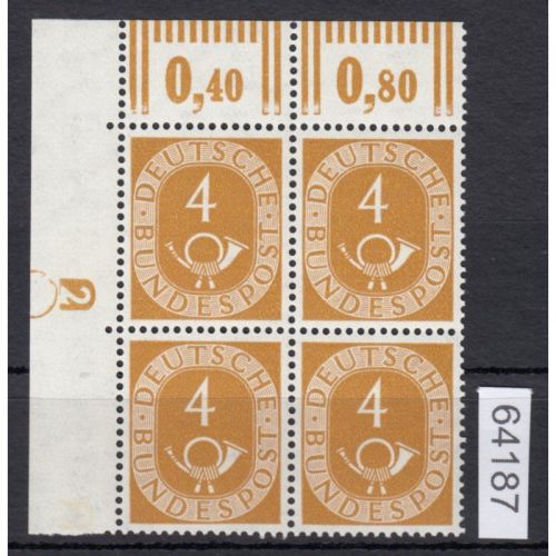 Bund 1951, Mich.-Nr.: 124 ** DZ 2 Eckrand 4er.-Block