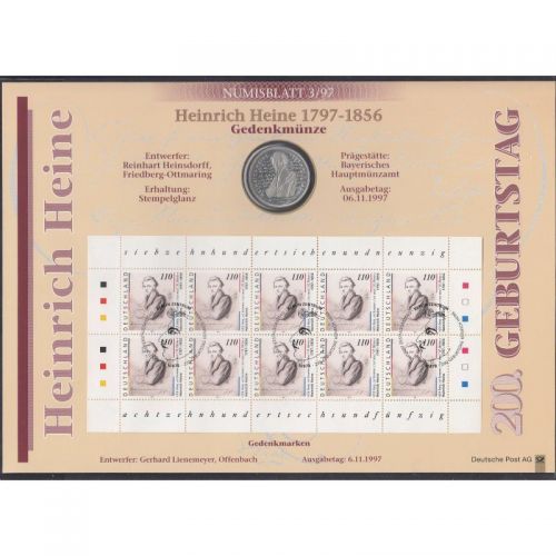 Bundesrepublik 1997-03   Numisblatt   Heinrich  Heine