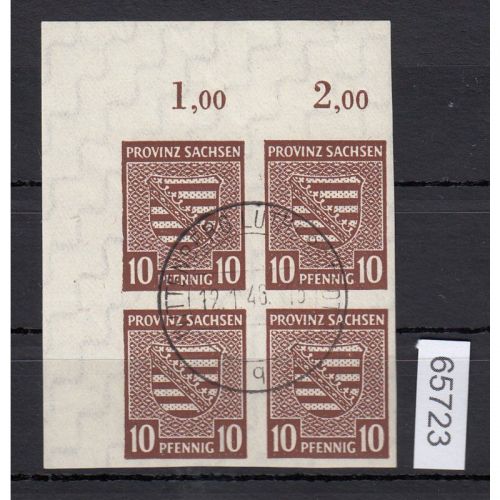 SBZ  1945 Mi.-Nr.:  72  Eckrand  4er.-Block  gestempelt +gummi  LUXUS geprüft