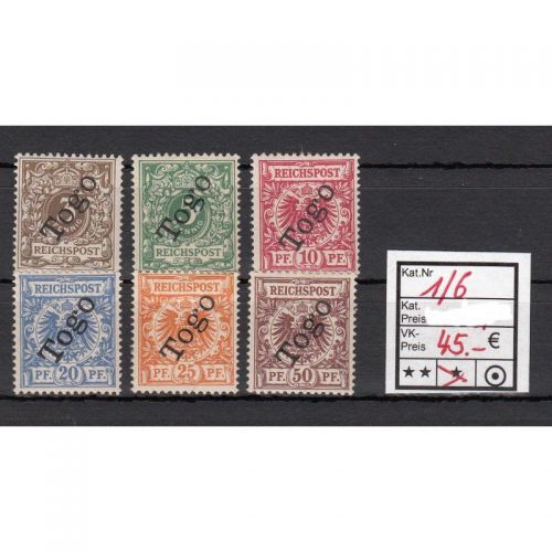 Kolonien Togo 1897 , Mich.-Nr.: 1-6 *