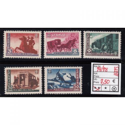 Serbien 1943, Mi.-Nr. 94-98 **