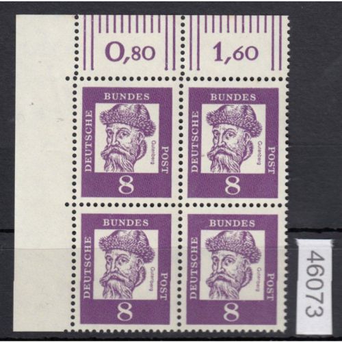 Bund 1961, Mich.-Nr.: 349 y **   Eckrand  4er.-Block  LO