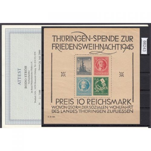 SBZ  1945 Mi.-Nr.:  Block 2 t **  geprüft Attest  bitte Lesen