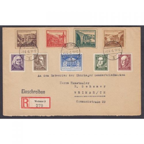 SBZ  1945 Mi.-Nr.:107-11 A+ 112-15 B gest. auf Brief  an E. Schoner !!!