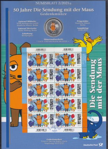 Bundesrepublik 2021-02   Numisblatt   50 Jahre Die Sendung mit der Maus