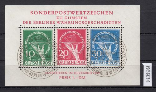 Berlin 1949, Mich.-Nr.:Block 1 II gest LUXUS+gummi geprüft Plattenfehler ERSTTAG