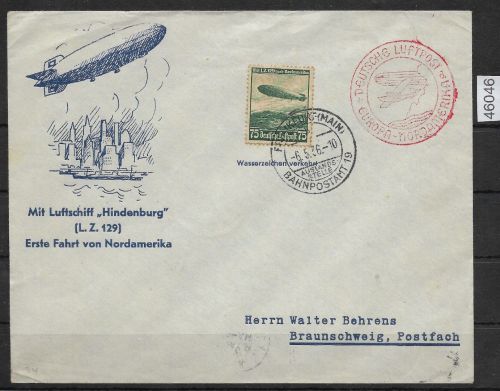 DR Zeppelinpost 1936 Mi. 607 Y Einzelfrankatur , Nordamerikafahrt