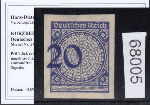 DR 1923, Mich.-Nr.: 341 U *    geprüft  Befund