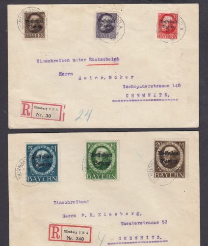 AD Bayern 1919, Mich.-Nr.: 128-33 A II gestempelt brief